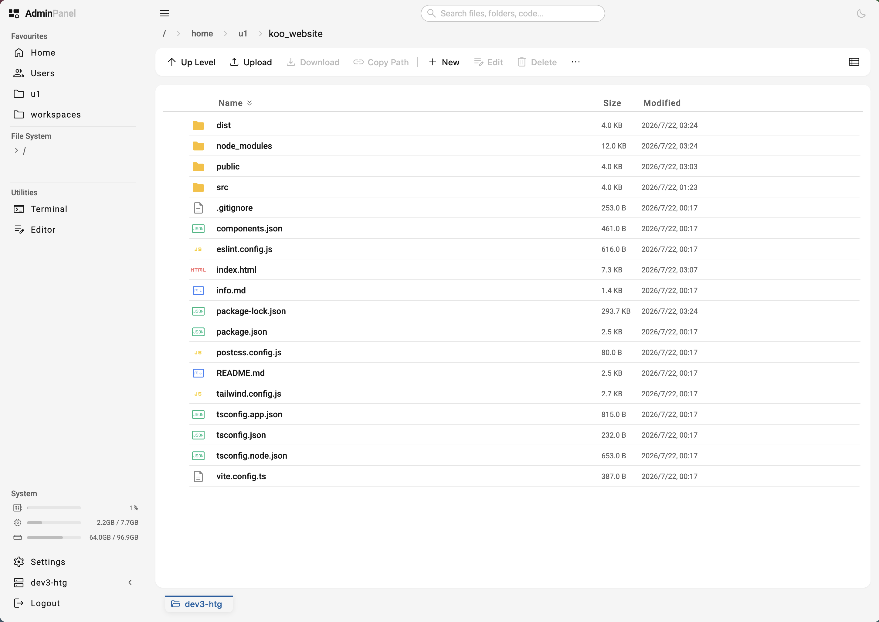 SidecarX admin panel in light theme — file browser with toolbar, file list, and system gauges